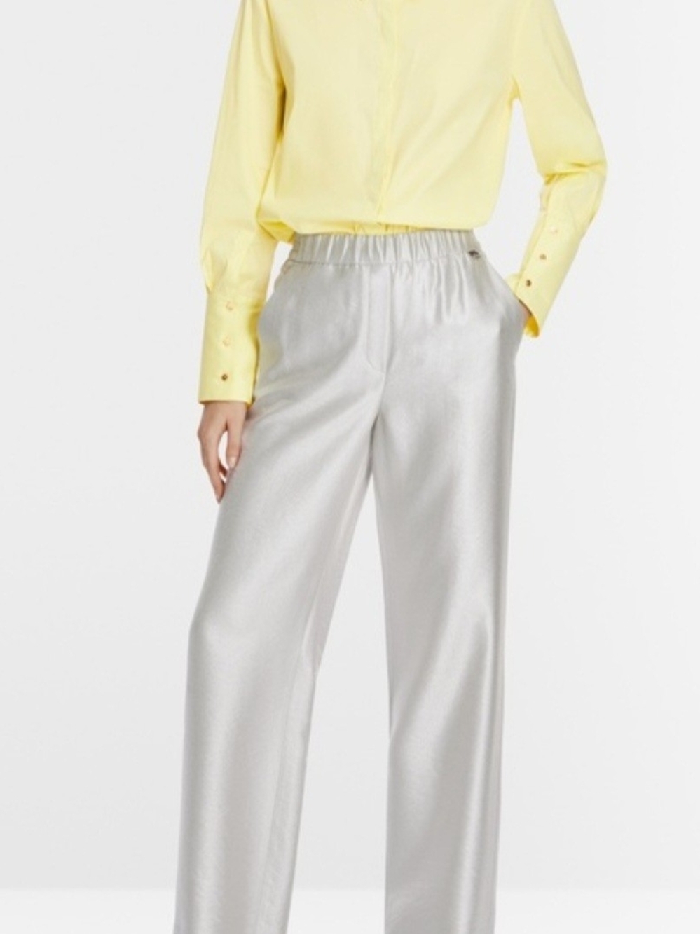 Marc Cain Cream Satin Elastic-Waist Pants (B20)